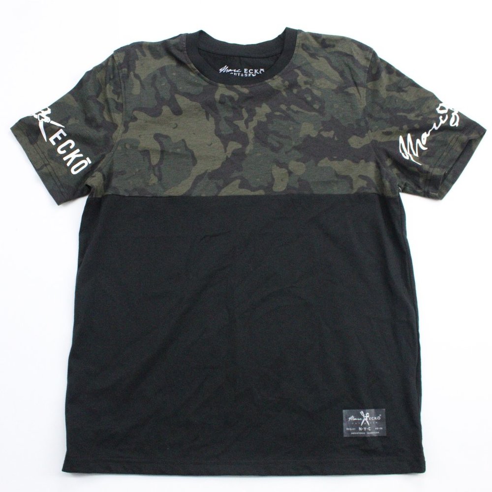Marc ECKO Cut & Sew Men's Size Medium Green Black Camo Short Sleeve Shirt NEW